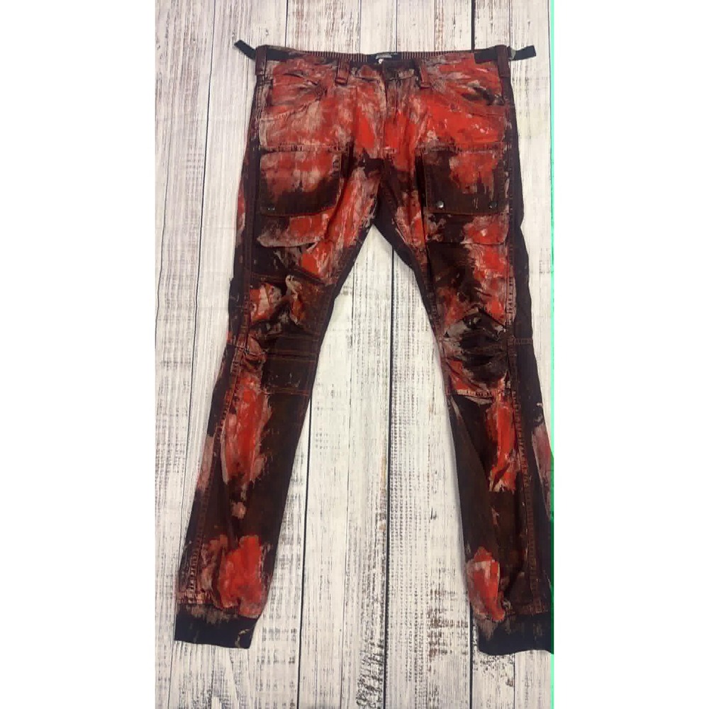 PRPS Goods & Co Mens 36 Red Black Bleach Splatter Cargo Jogger Pants Distressed